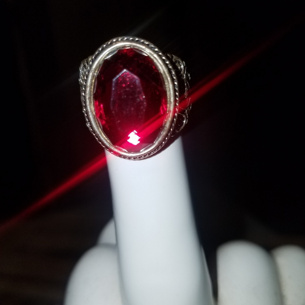 Silver Ring with Red Jewel